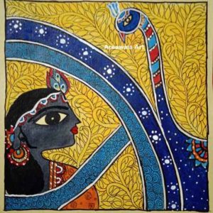 Krishna Mithila Painting by Sweta