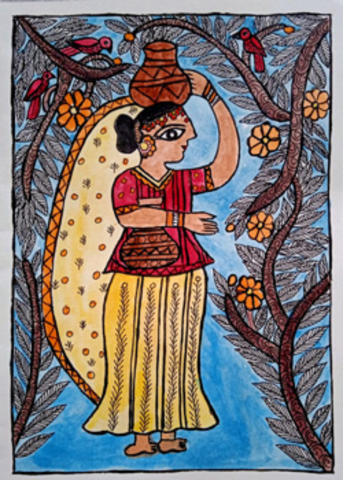 madhubani painting on matka