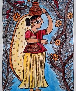 Handmade Greeting Card of Radha with Matka