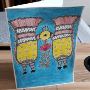 22 LoveBird Greeting Card Handmade Painting for Birthday and New Year 2022