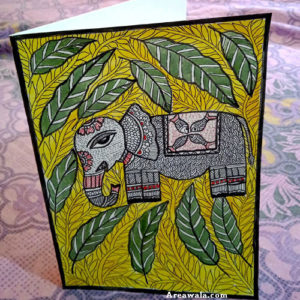 handmade greeting card of elephant madhubani design