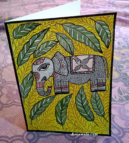 handmade greeting card of elephant madhubani design