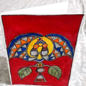 Madhubani twin bird painting greeting card